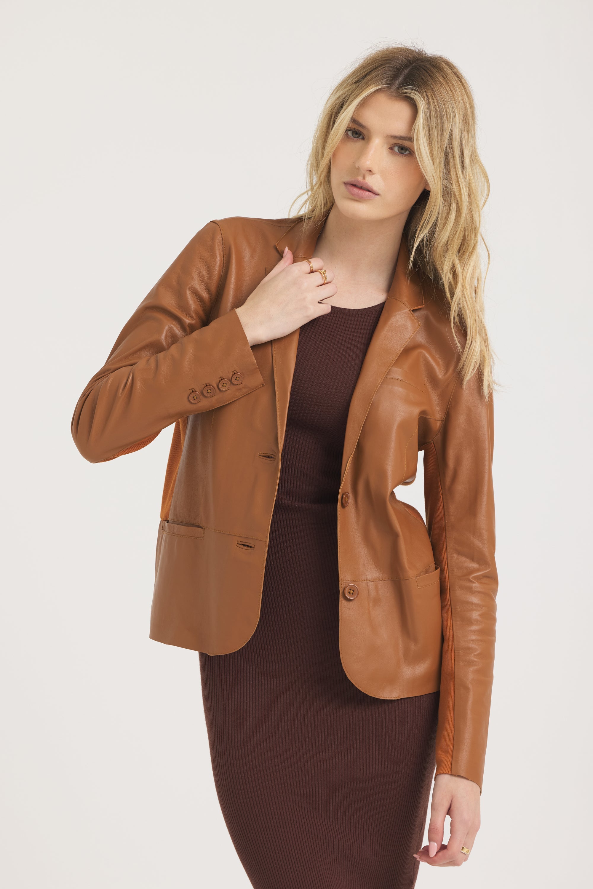 Allison Burnished Leather Jacket Caramel