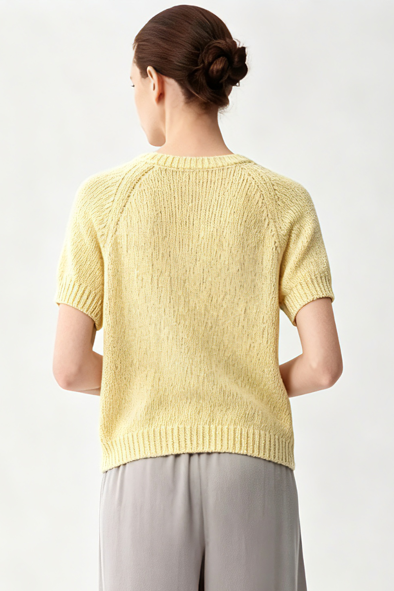 Max Simple Slub Cotton Short-Sleeve Top Yellow MSSN264311Y