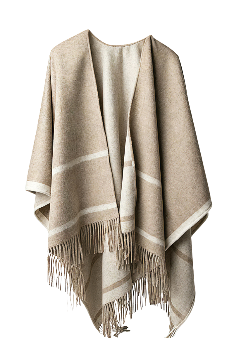 Max Simple Fringe Wool Cape Bgige MSRX252317B