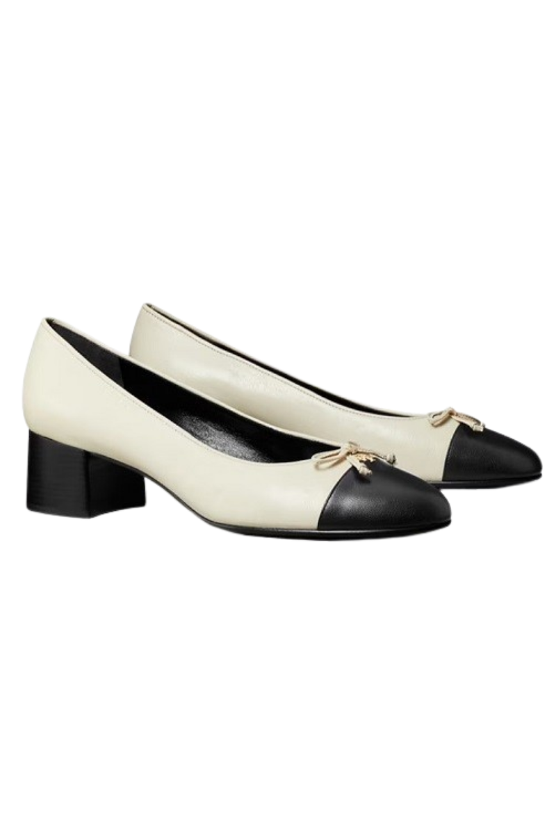 Tory Burch Cap toe Pump Heels 45MM Light Cream/Perfect Black 156722100