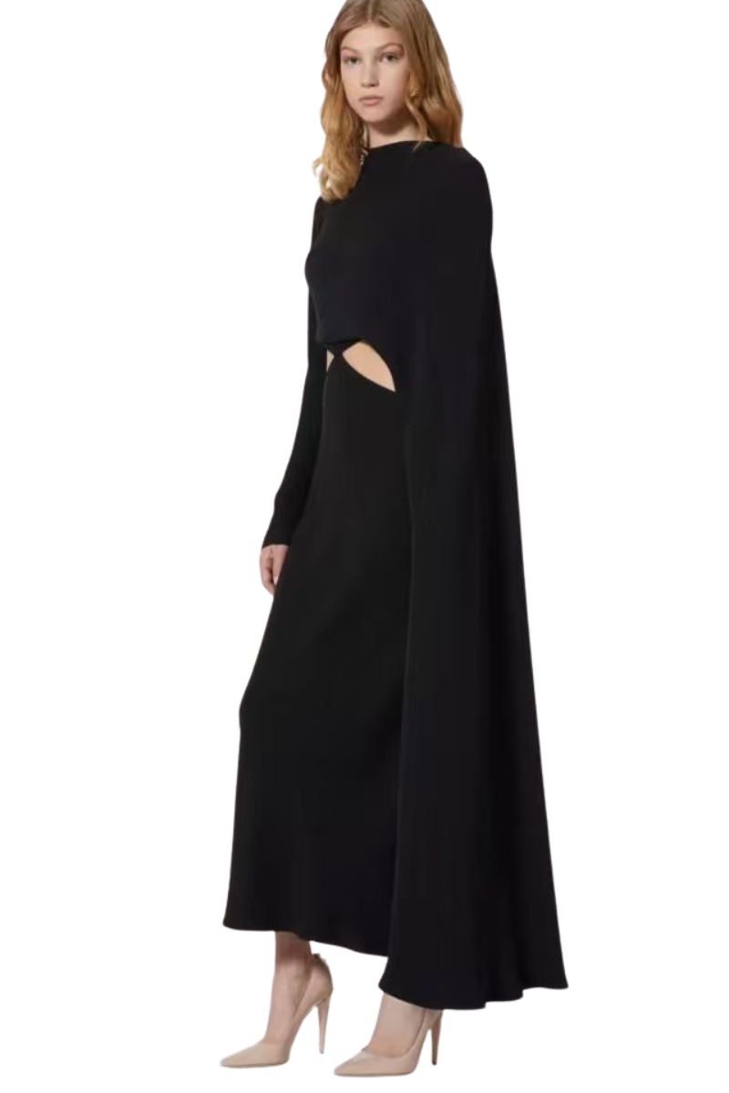 Valentino Draped Cold Shoulder Long Dress Nero 2B0VA3401MM_0NO