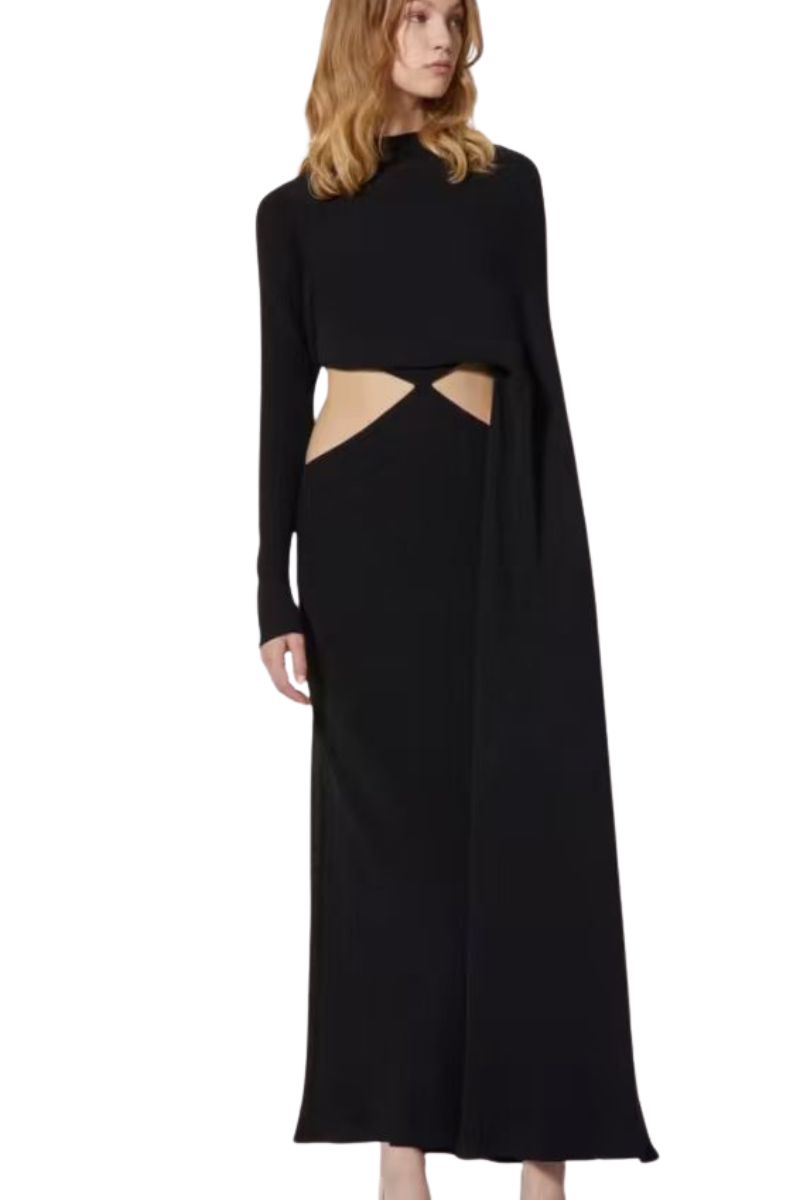 Valentino Draped Cold Shoulder Long Dress Nero 2B0VA3401MM_0NO