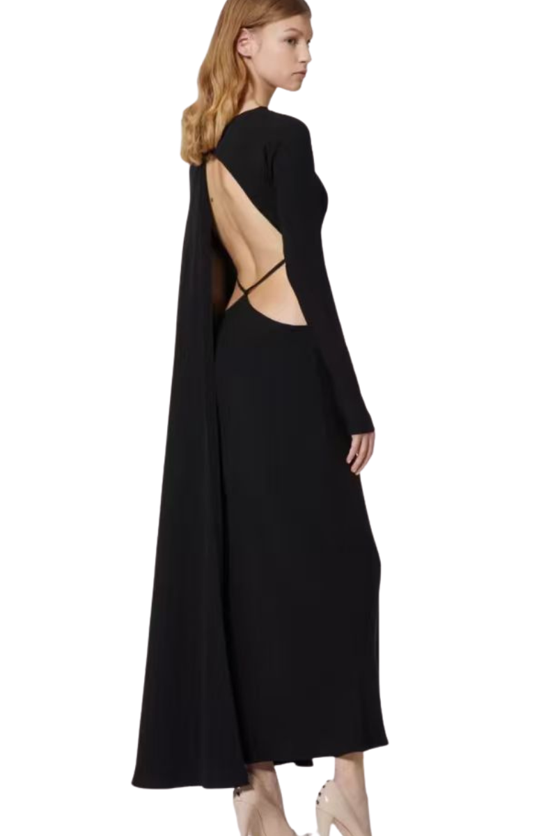 Valentino Draped Cold Shoulder Long Dress Nero 2B0VA3401MM_0NO