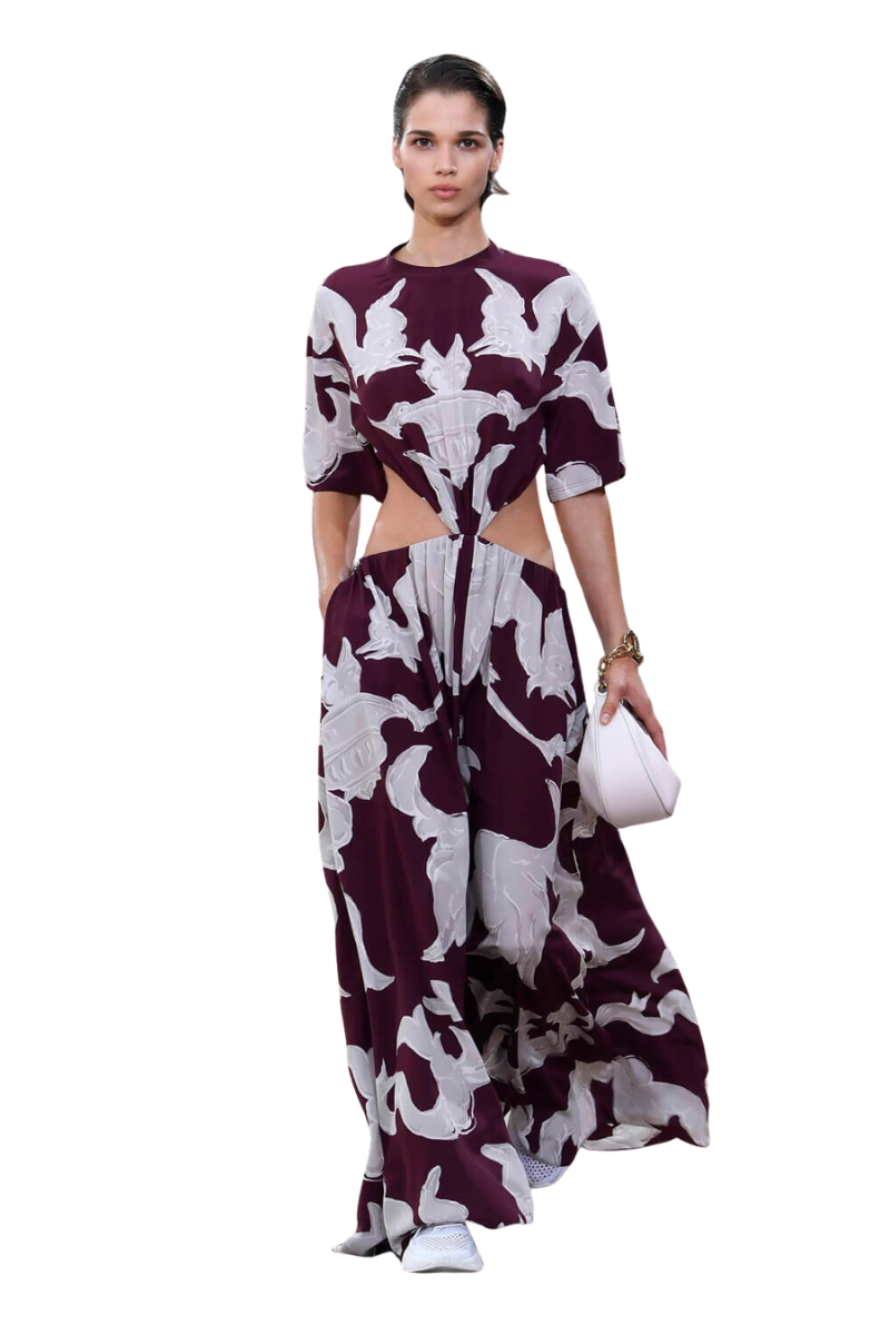 Valentino Garavani Gryphon Patterned Silk Long Dress Amarone/Perla 4B0VDHV68L7_YUS