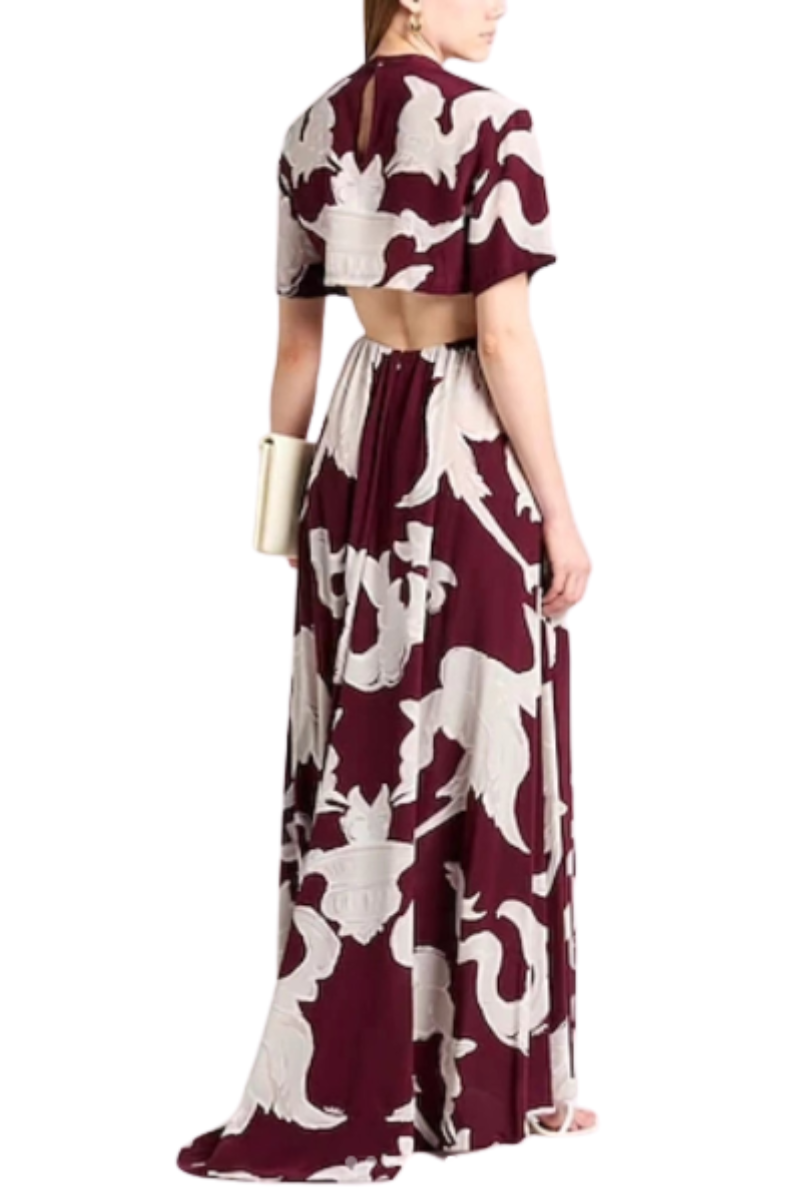 Valentino Garavani Gryphon Patterned Silk Long Dress Amarone/Perla 4B0VDHV68L7_YUS