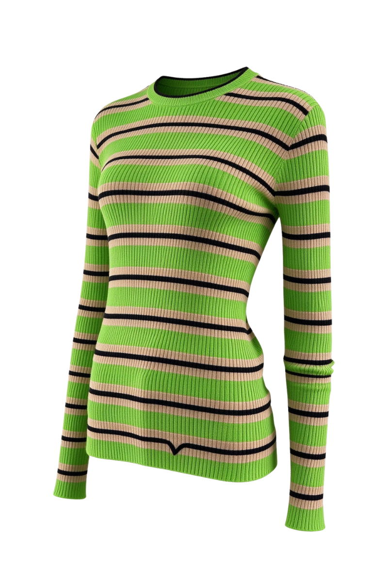 Valentino Classic Stripe Pullover Knit Sweater Verde/Beige/Nero 4B3KC54F8EG_Y5Q