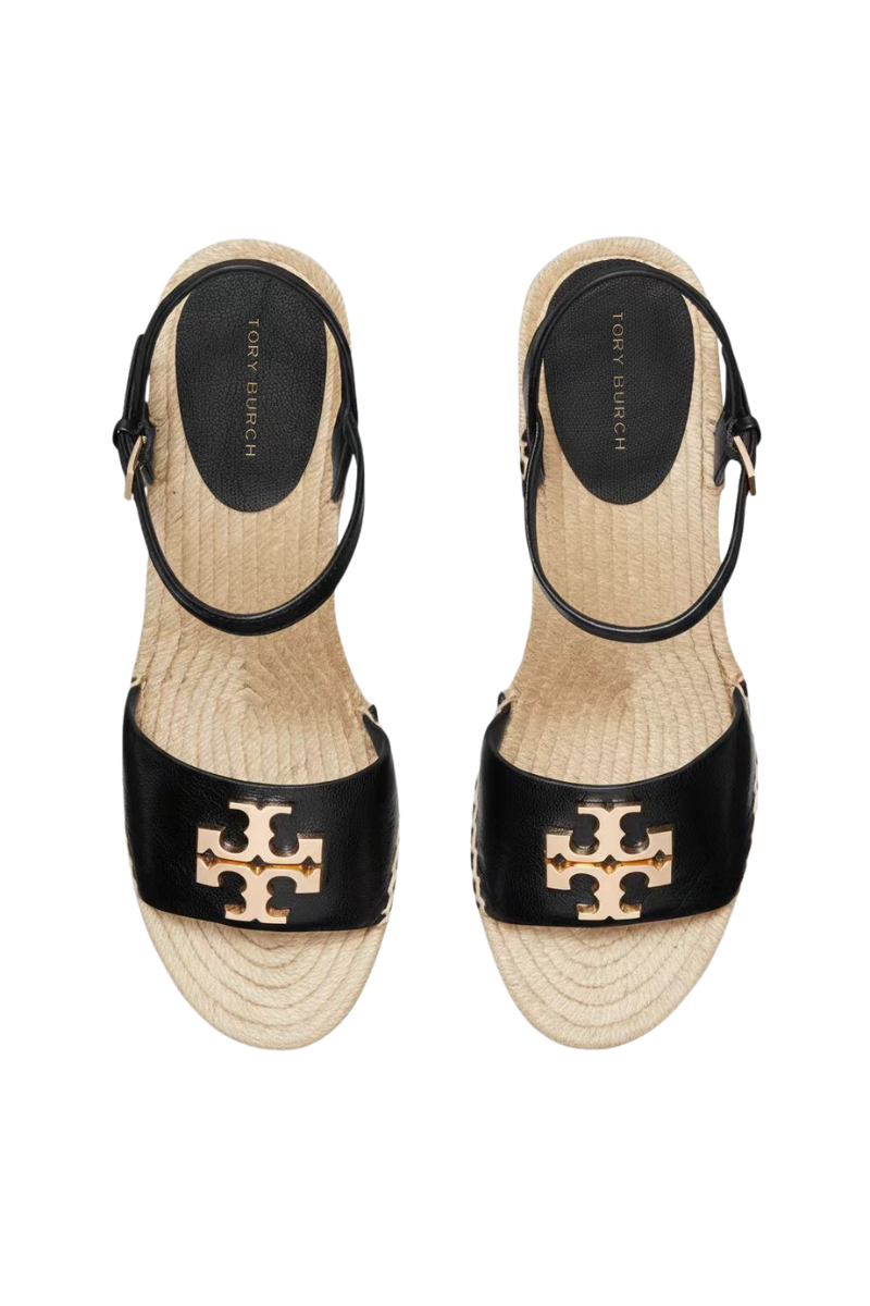 Tory Burch Eleanor Wedge Espadrille Sandals 50MM Perfect Black/Gold 184766006