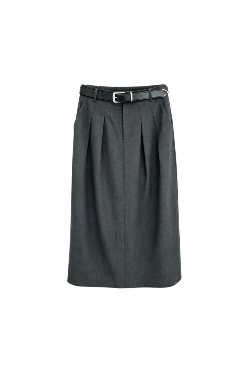 Max Simple Pleated Midi Skirt Grey MSSG261000G