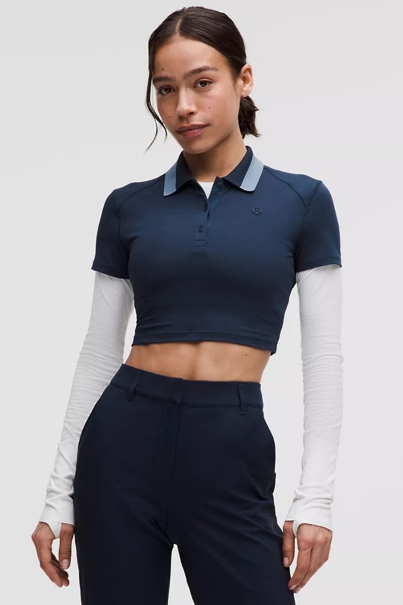 Lululemon Pique Slim-Fit Cropped Polo-Club Blue/Washed Denim