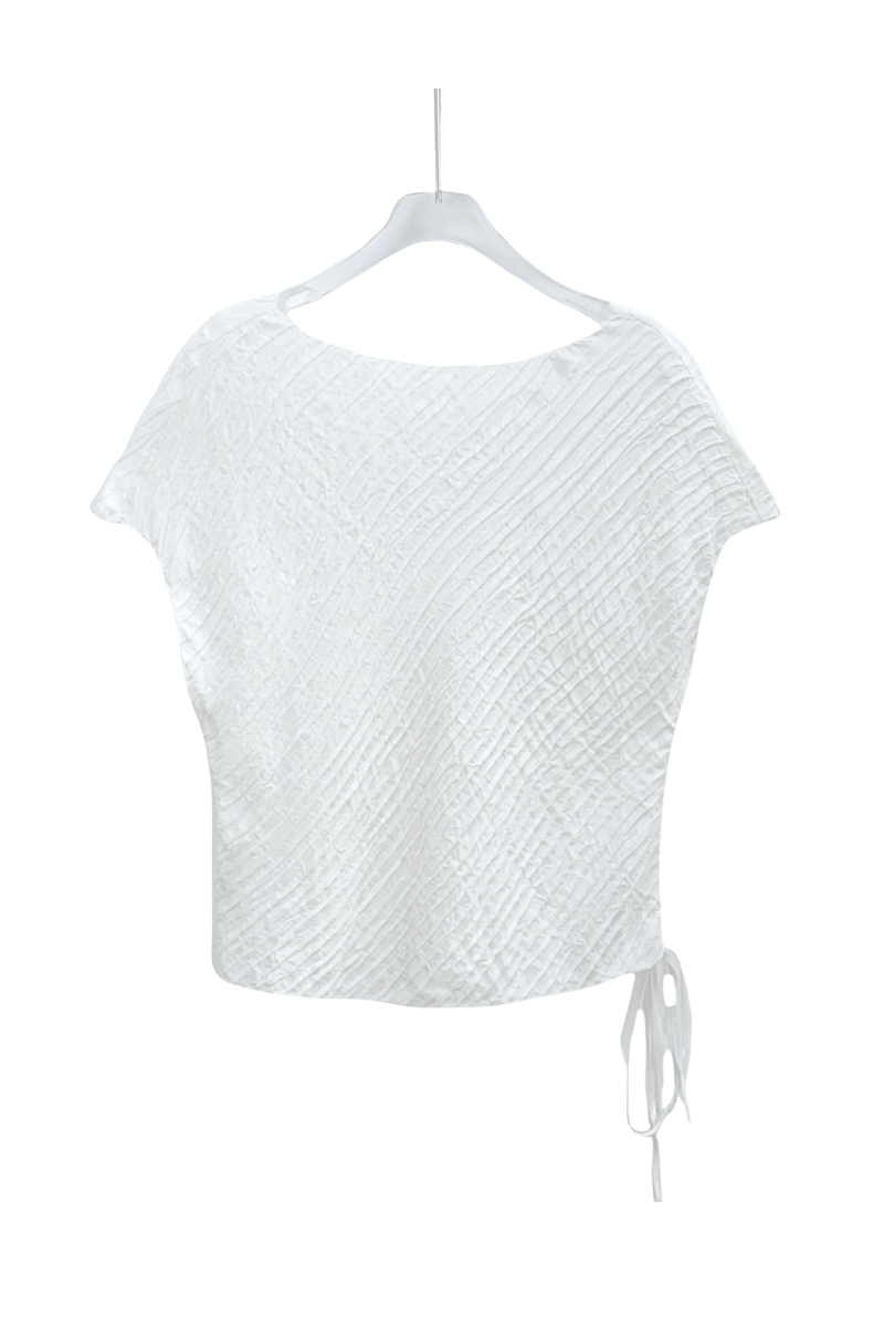 Max Simple Woodgrain Pleated Silk Top White Lux