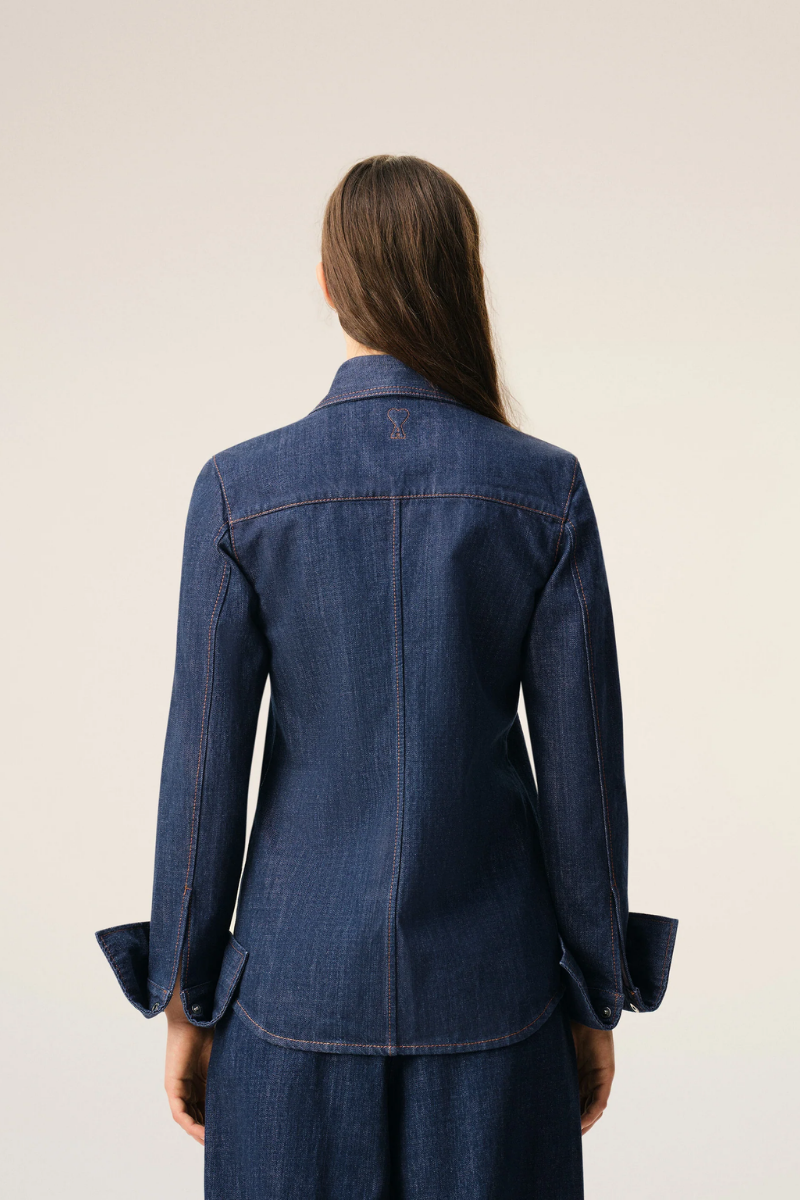 Ami Paris Sharp Collar Denim Snap-Button Shirt
