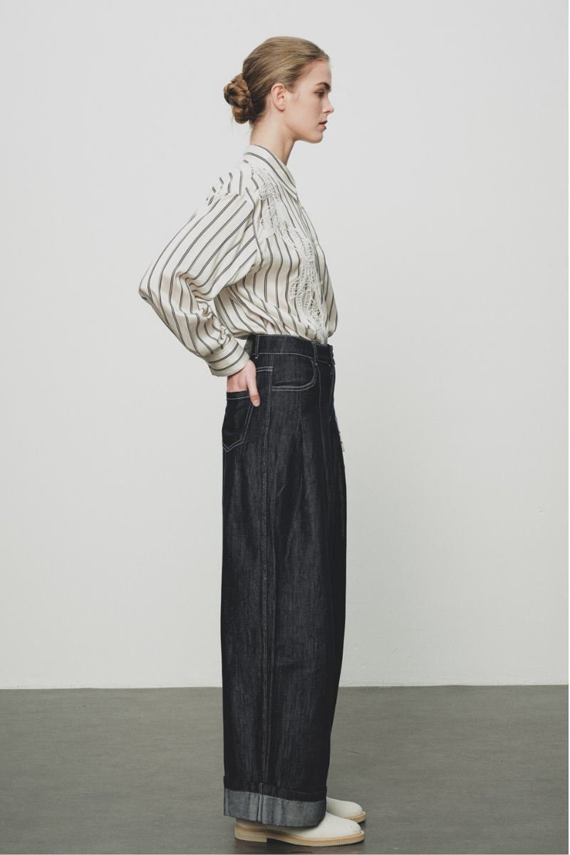 Max Simple Topstitch Wide-Leg Jeans Black MSSG266018B