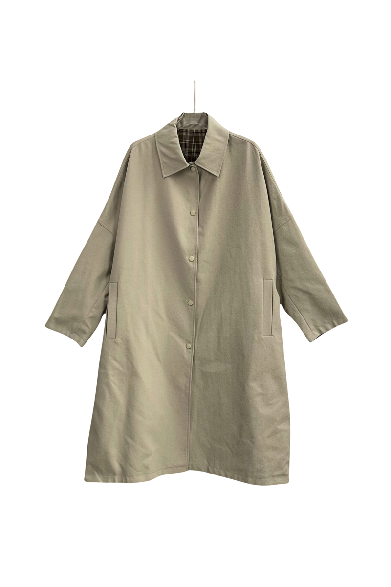 Max Simple Reversible Checkered Oversized Trench Wheat