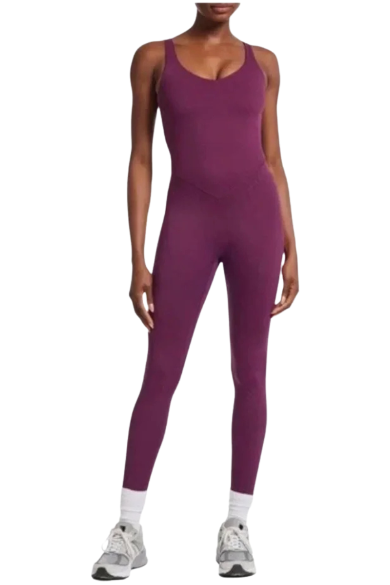 Bandier V-Neck Tempo Full Length Catsuit Pickled Beet BND10140
