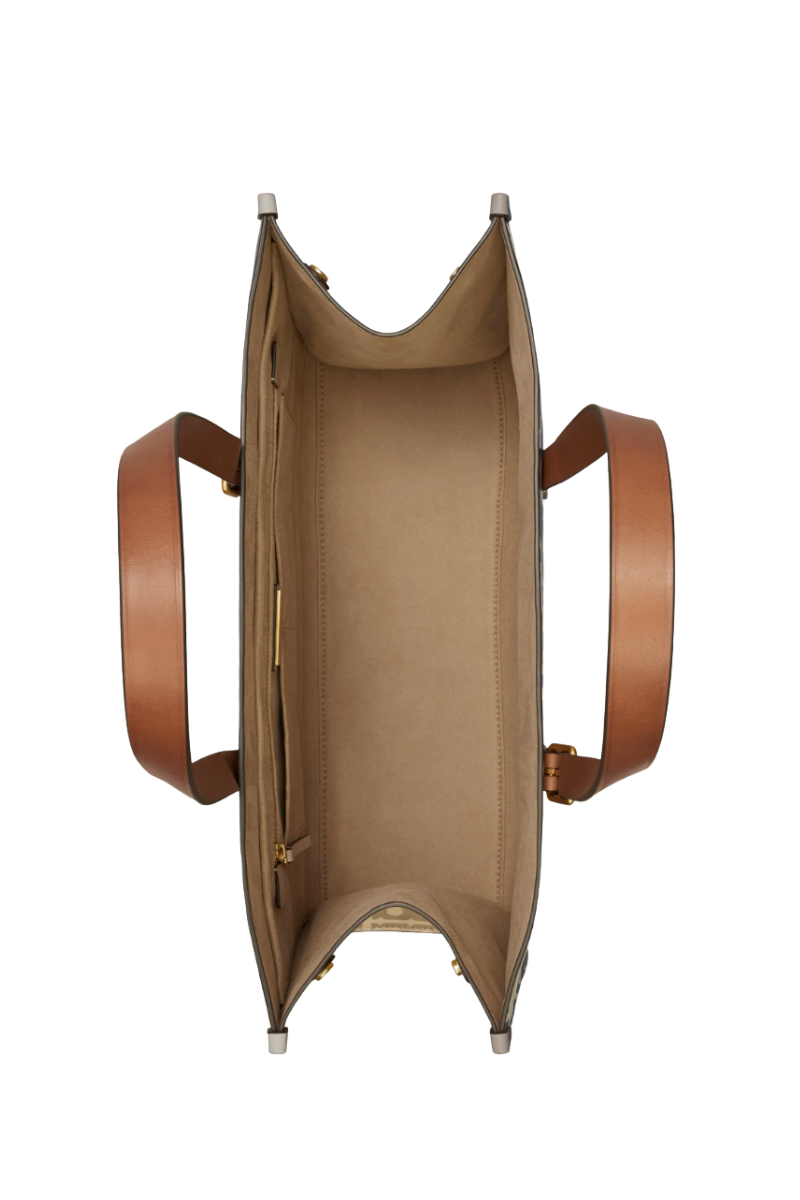 Tory Burch T Monogram Contrast Embossed Leather Tote Bag in New Cream