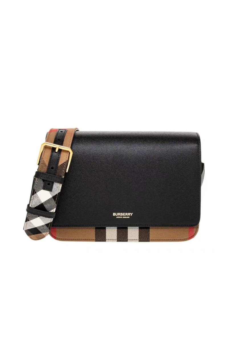 Burberry Derby Calfskin House Check Mackford Crossbody Bag Black