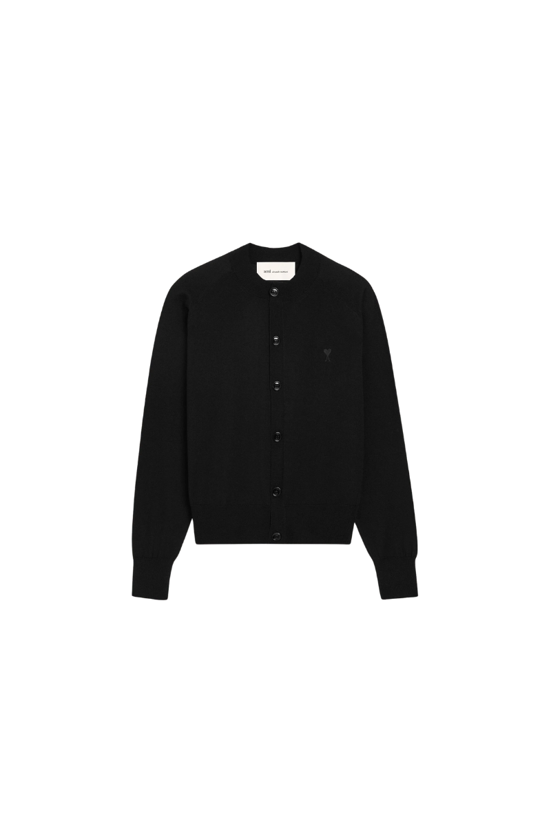 Ami Paris Merino Wool Crewneck Cardigan-Black