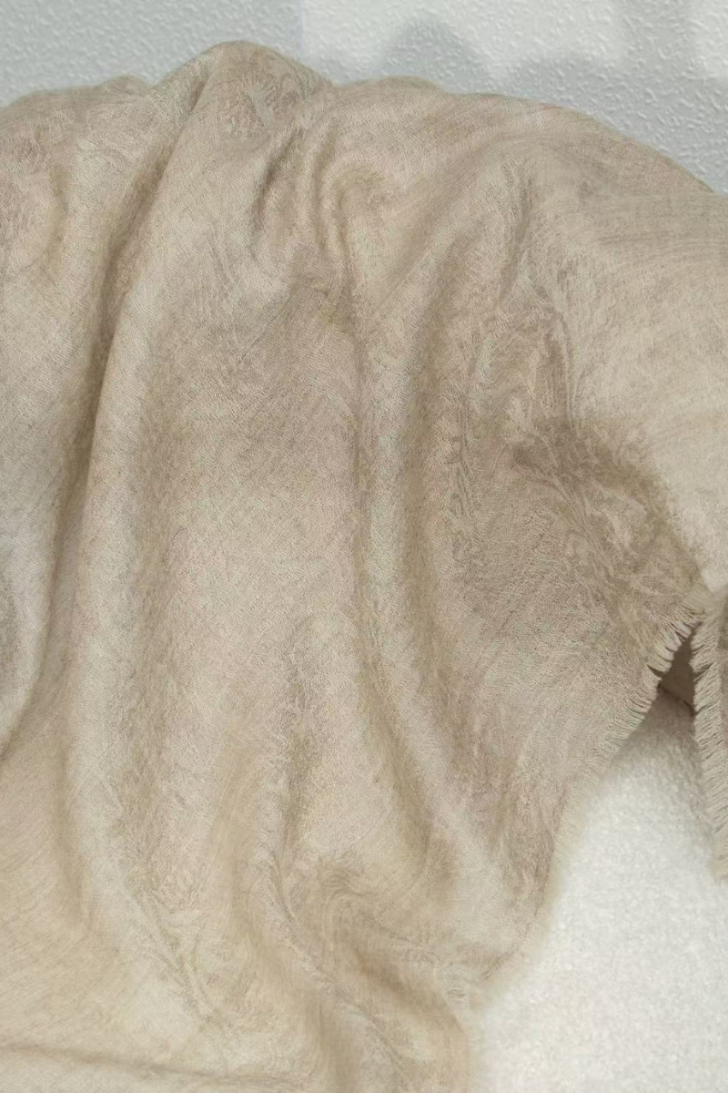 Max Simple Thistle Jacquard Cashmere Scarf Almond