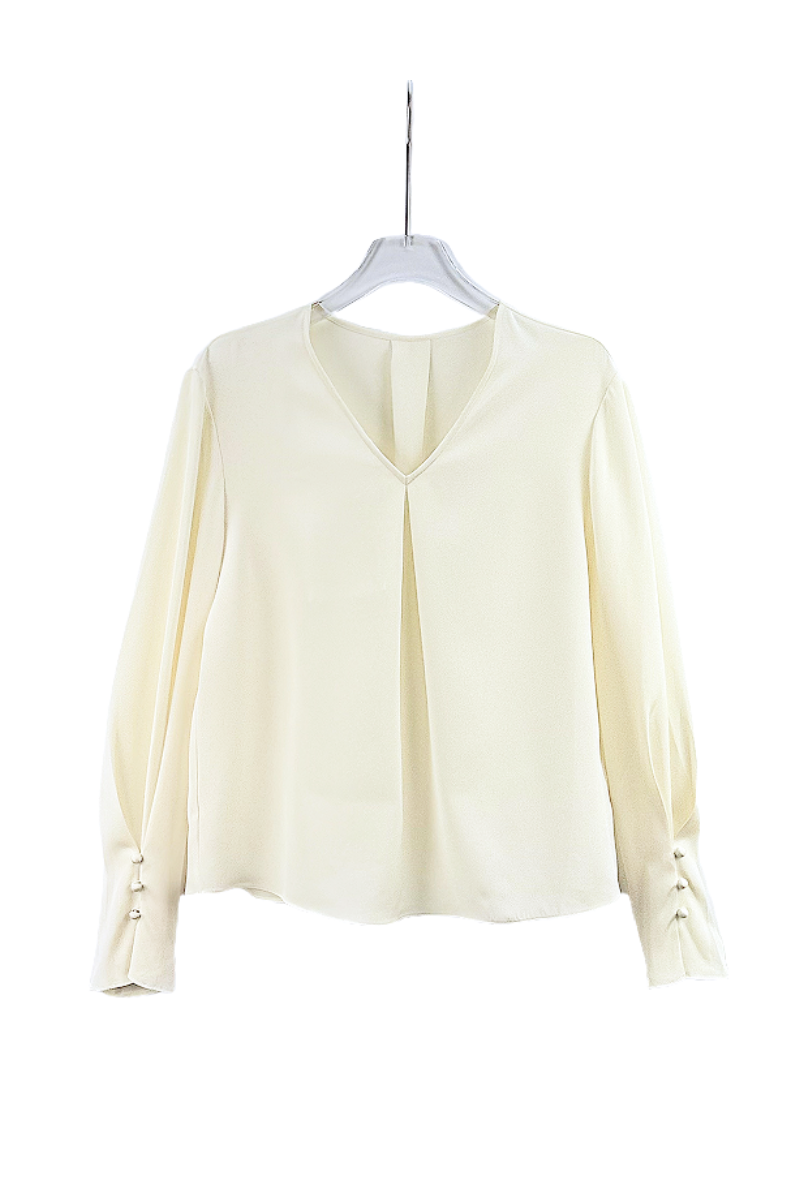 Max Simple V-Neck Silk Blouse Rice