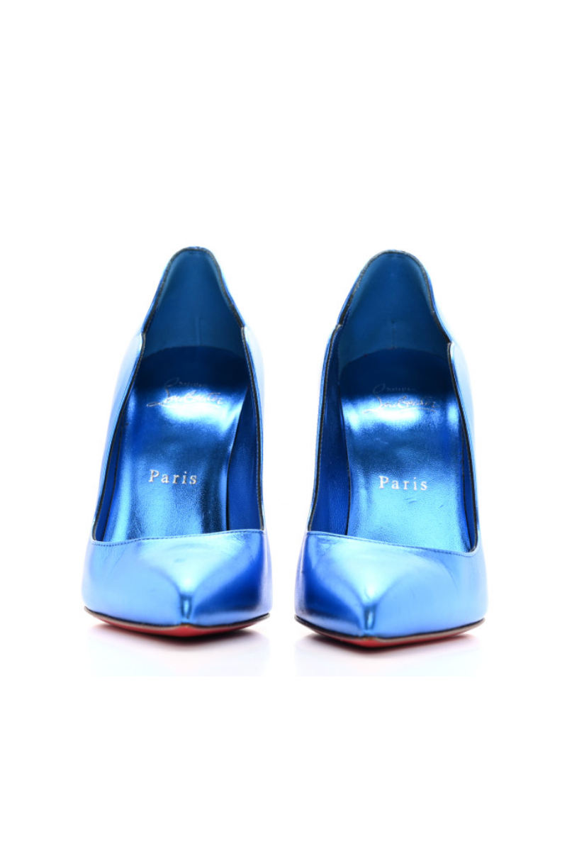 Christian Louboutin Metallic Patent Hot Chick 100 Pumps Blue