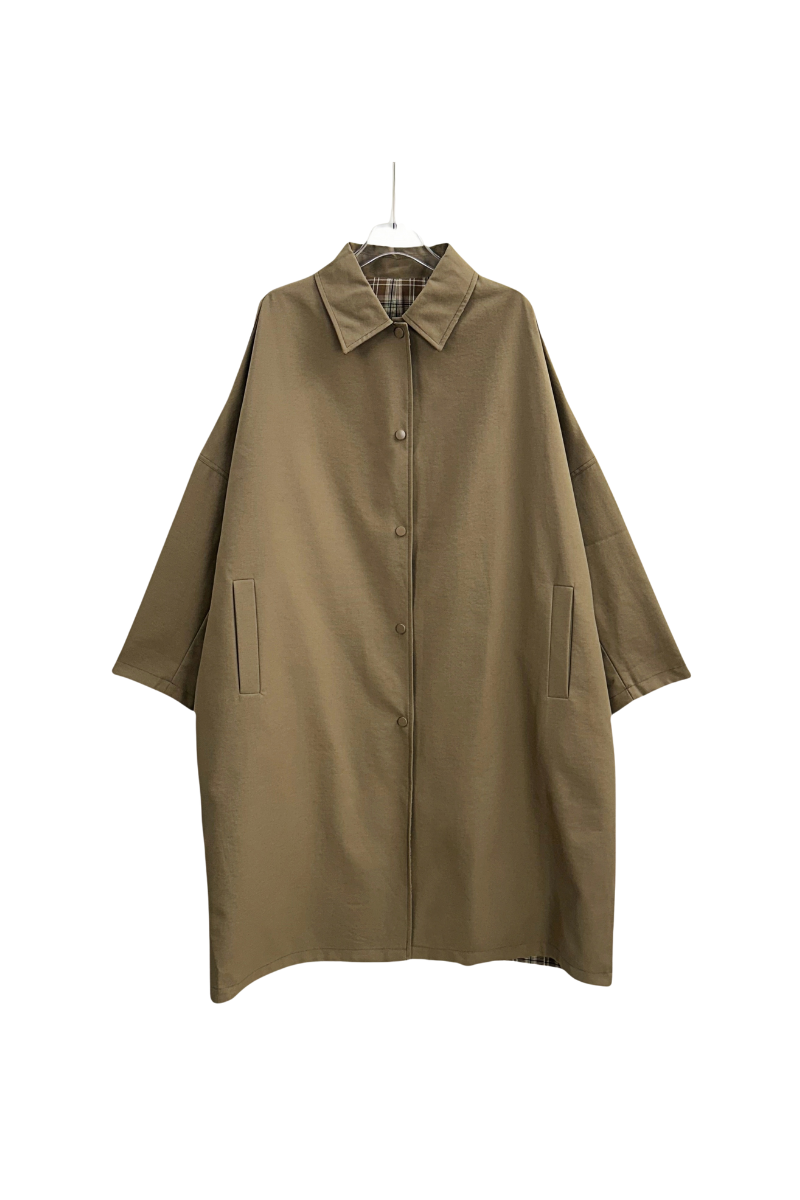 Max Simple Reversible Checkered Oversized Trench Khaki
