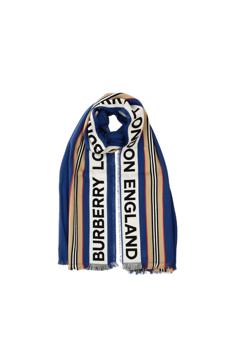 Burberry Scarf Ribbon Heritage Stripe Denim Blue New