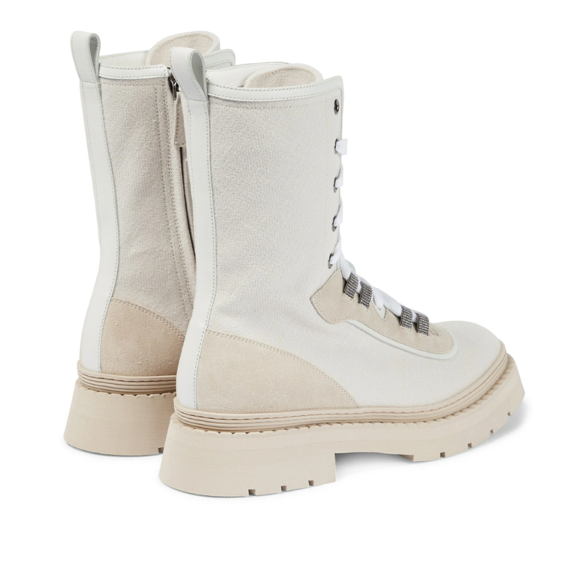Brunello Cucinelli Canvas Combat Boots - Silver Birch