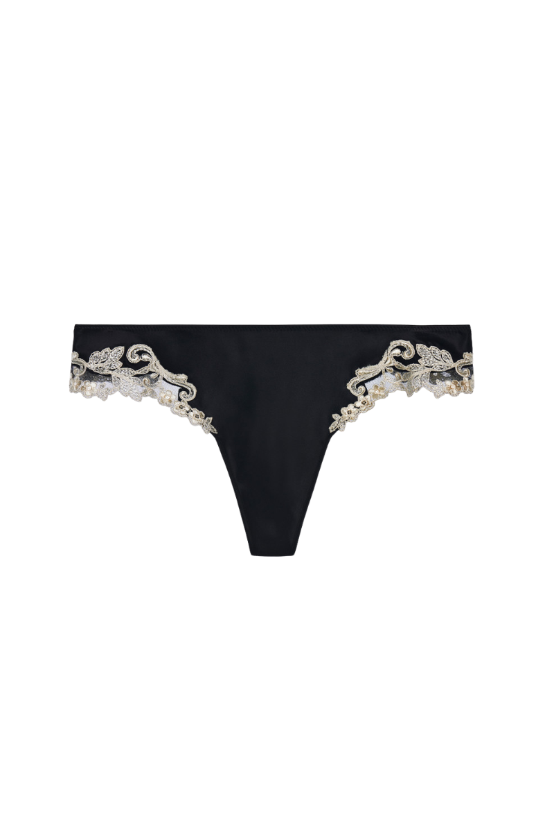 La Perla Black Silk Thong with Frastaglio CFI0019222