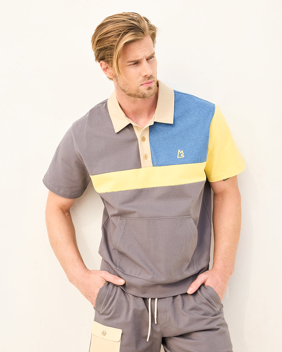 Ash Gray Multi Rugby Color-Blocked Shirt