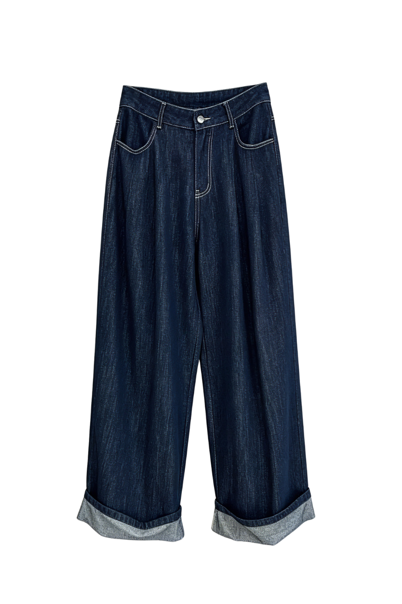 Max Simple Topstitch Wide-Leg Jeans Denim Blue MSSG266018D