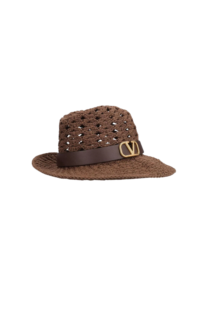 Valentino Garavani Vlogo Signature Woven Hat In Tealk Brown