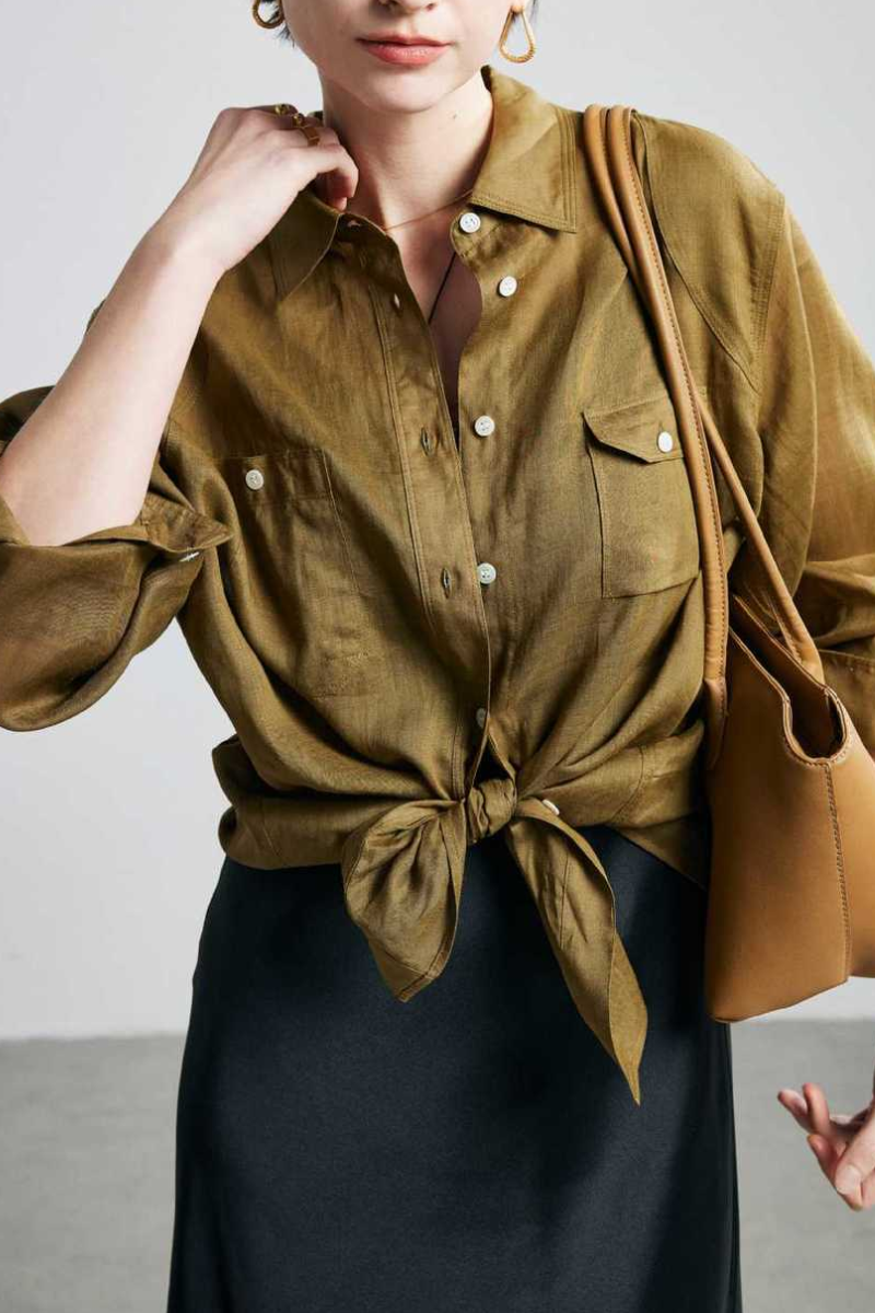 Max Simple Ramie Shirt with Pockets Olive Green