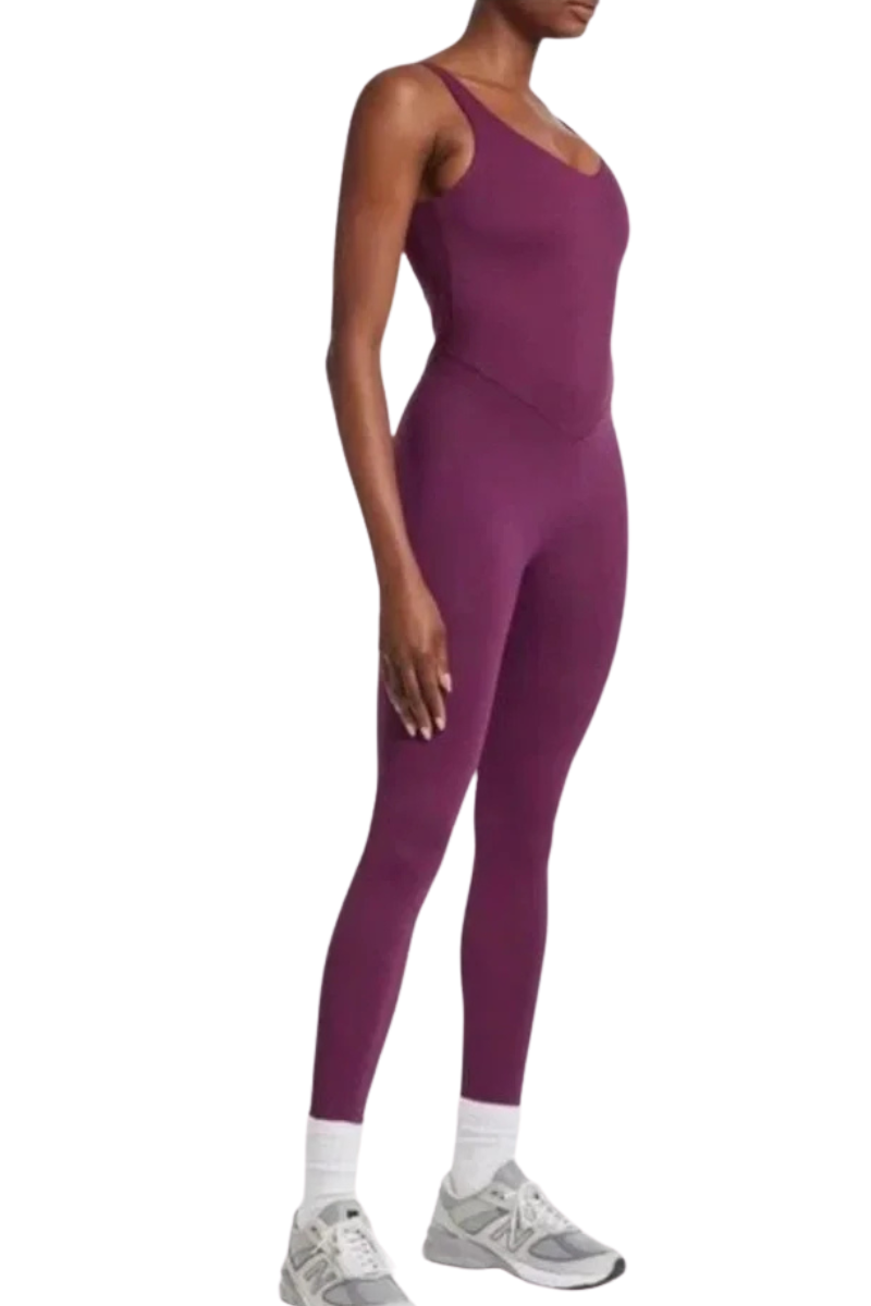 Bandier V-Neck Tempo Full Length Catsuit Pickled Beet BND10140