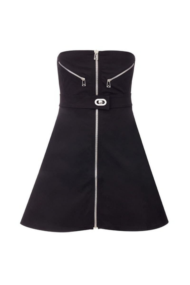 Bottega Veneta Women‘s Nylon-Blend Wrap Dress 666294 VO3U0 featuring a sleek black design and zipper details.