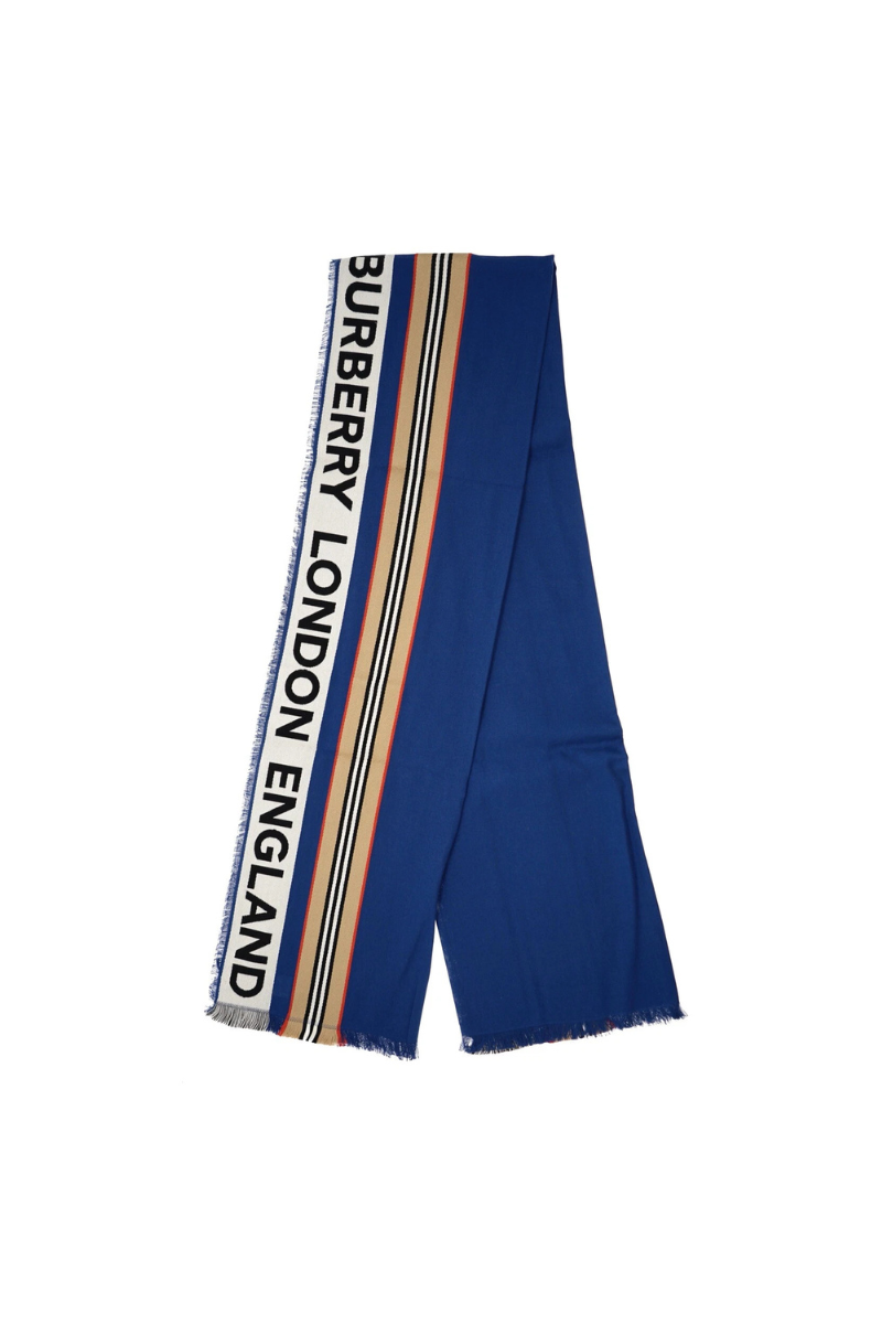 Burberry Scarf Ribbon Heritage Stripe Denim Blue New