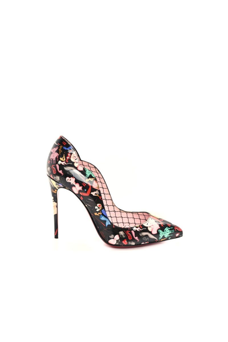 Christian Louboutin Patent Bored Lin Resille Hot Chick 100 Pumps Black Multicolor