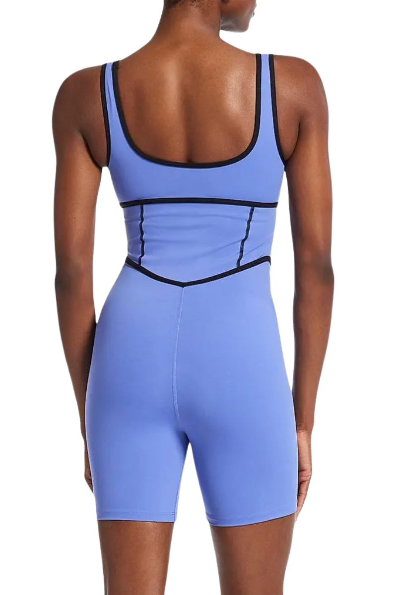 Bandier V-Neck Tempo Contrast Seam Playsuit Baja Blue/Black BND10165