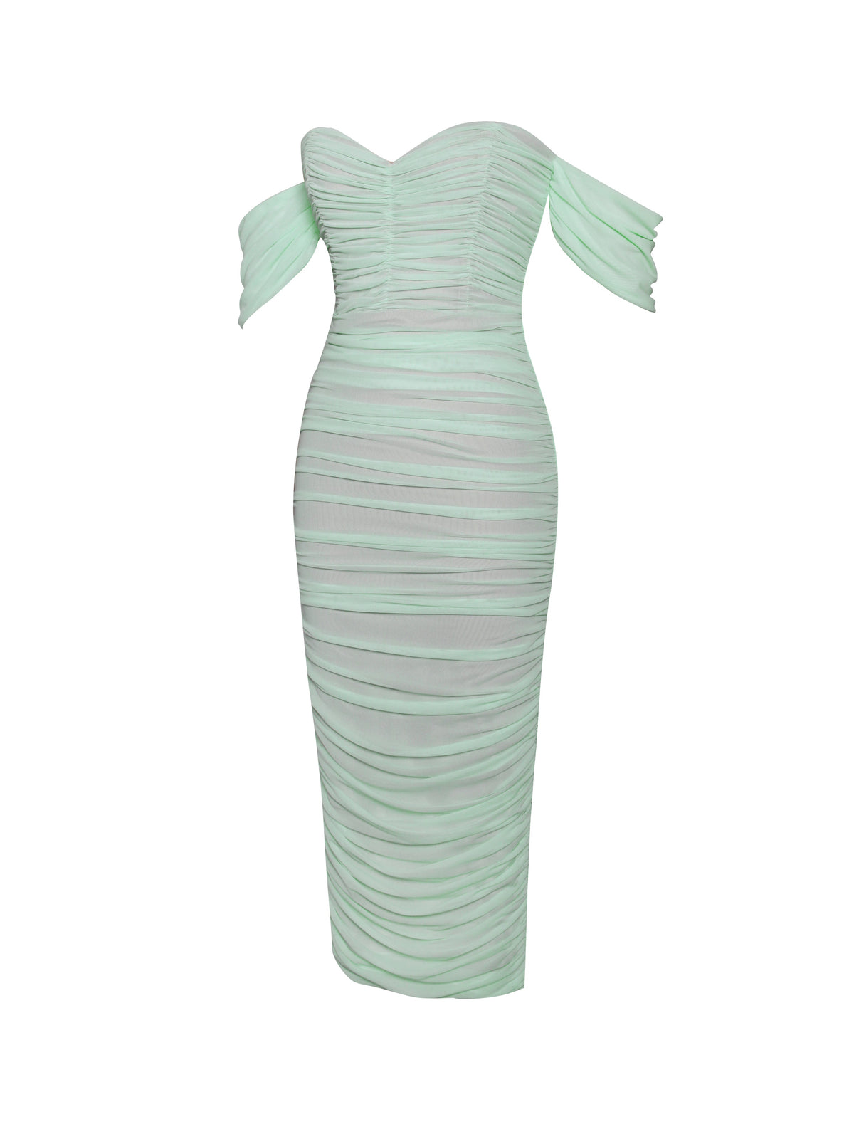 Quenby Mint Off Shoulder Mesh Maxi Dress (Archive Sale)