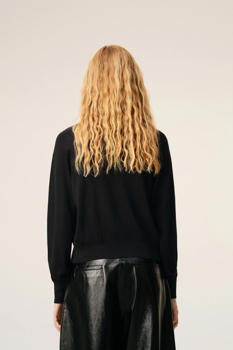 Ami Paris Merino Wool Crewneck Cardigan-Black