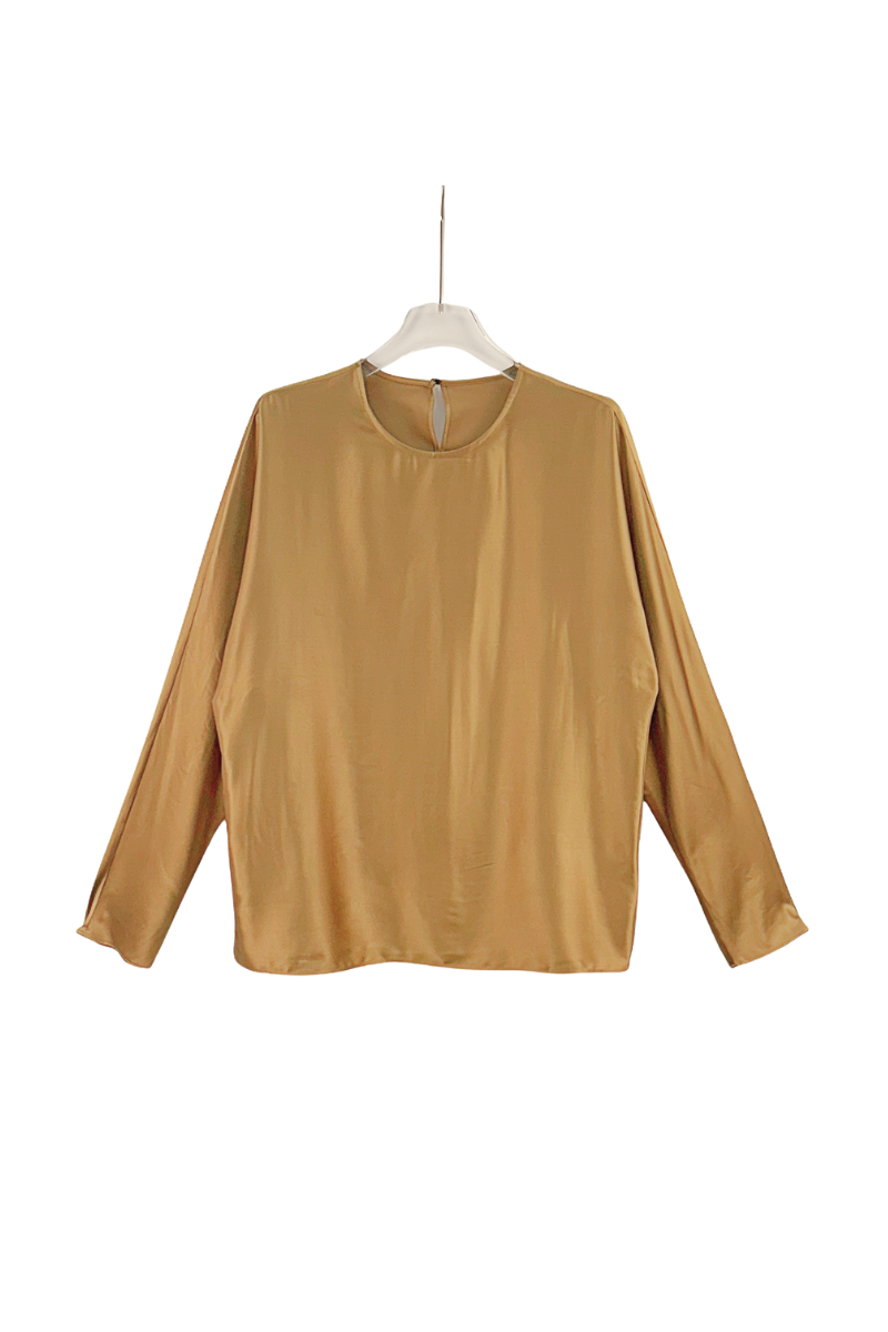 Max Simple Roundneck Silk Top Rose Gold Brown