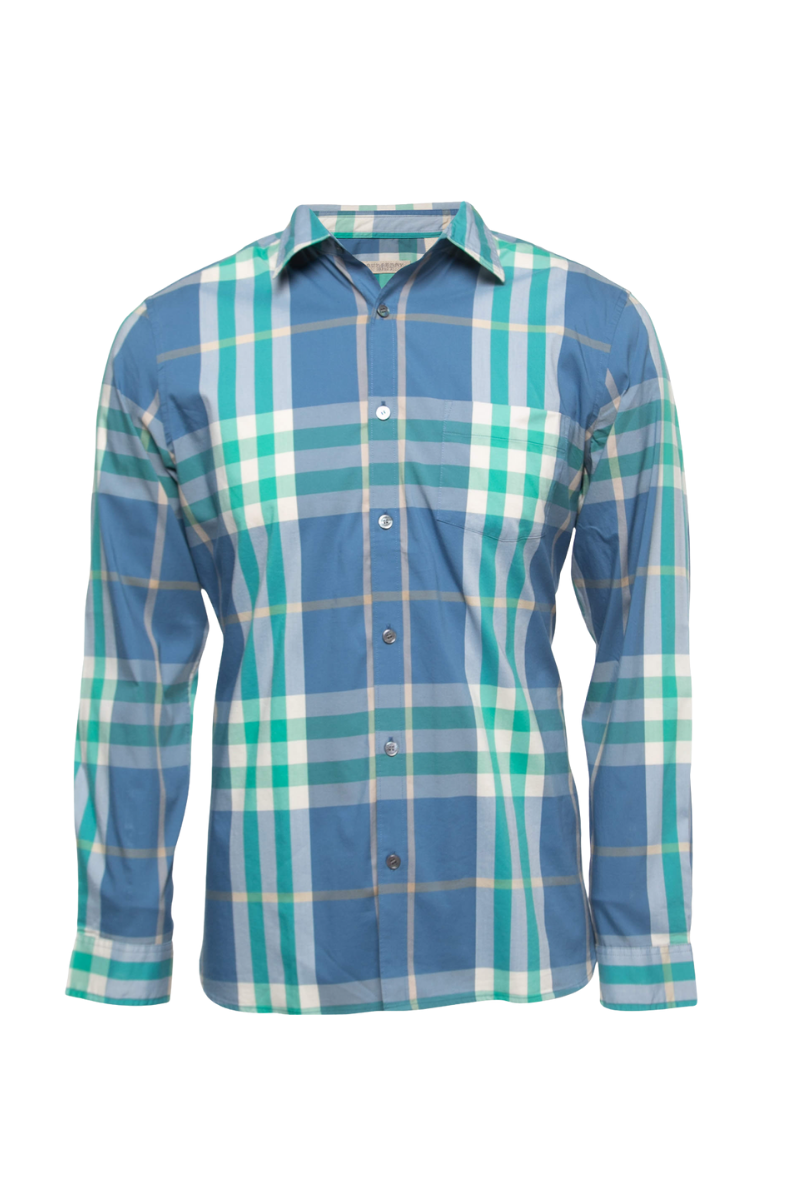Burberry Men's  Brit Bluegreen Plaided Cotton Full Sleeve Shirt