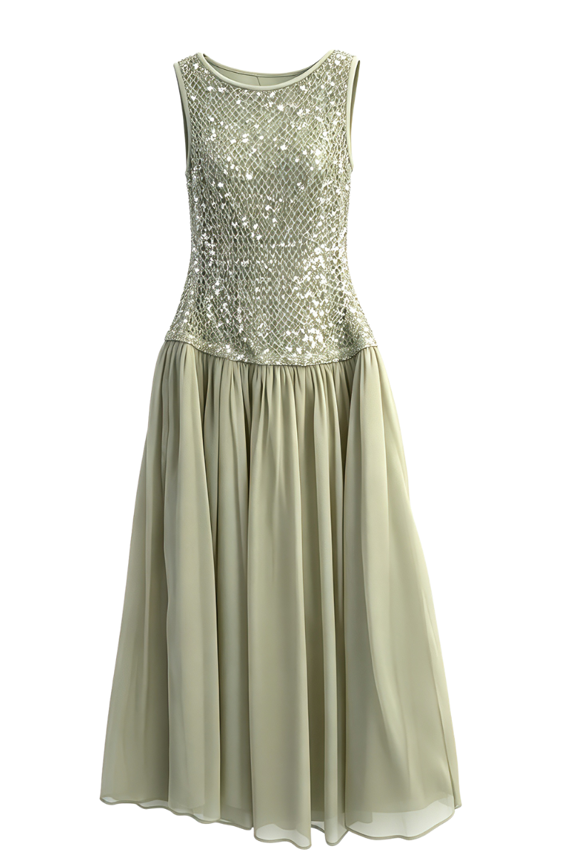 Max Simple Mermaid Sequin Dress Pale Green MSYS265455P