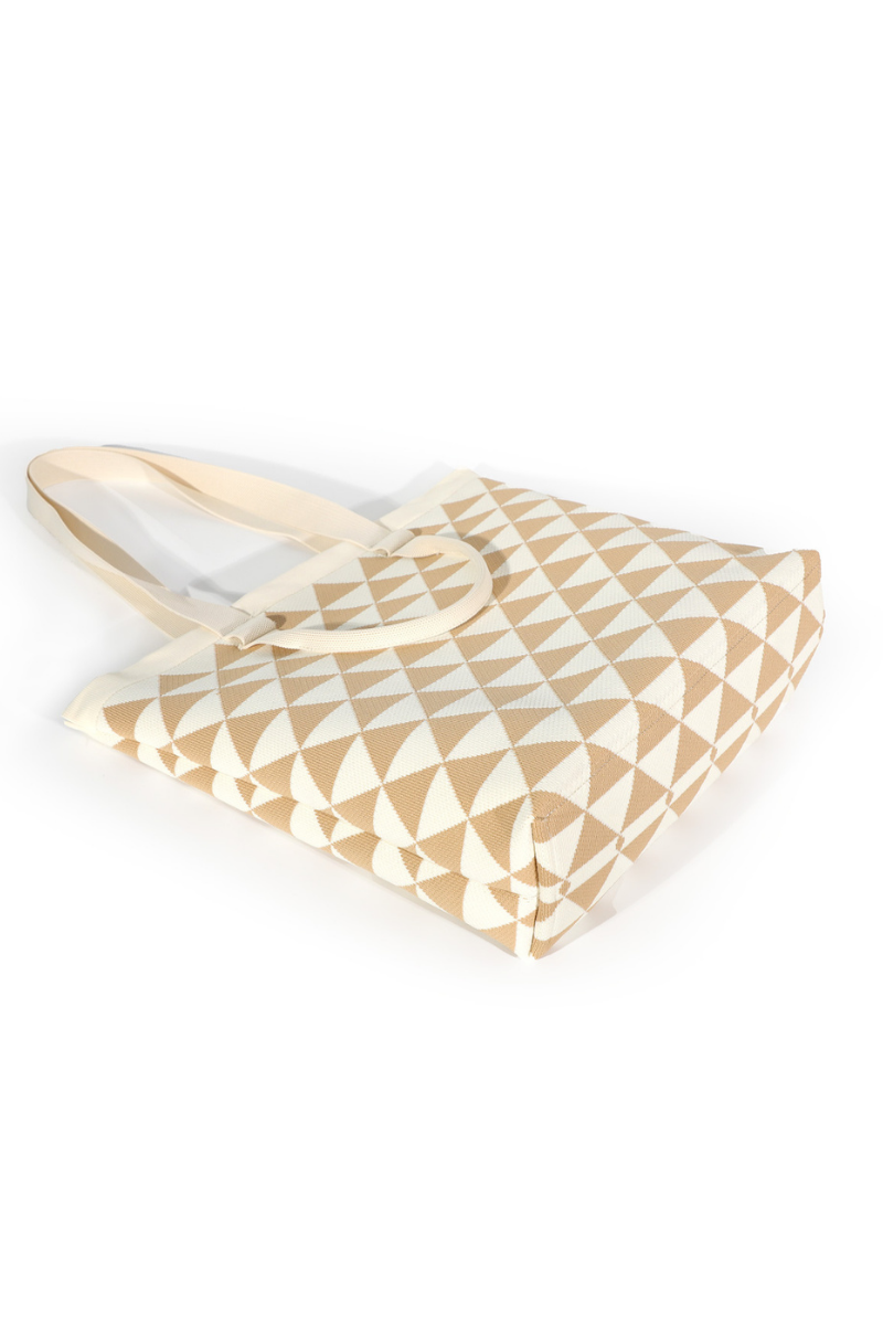 Max Simple Tote Bag-Beige/White