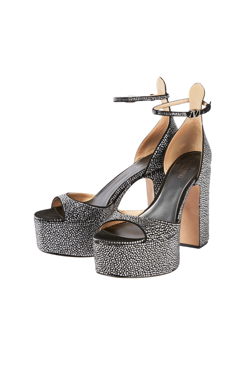 Valentino Garavani Tan-Go 155mm Peep Toe Platform Pumps In Crystal