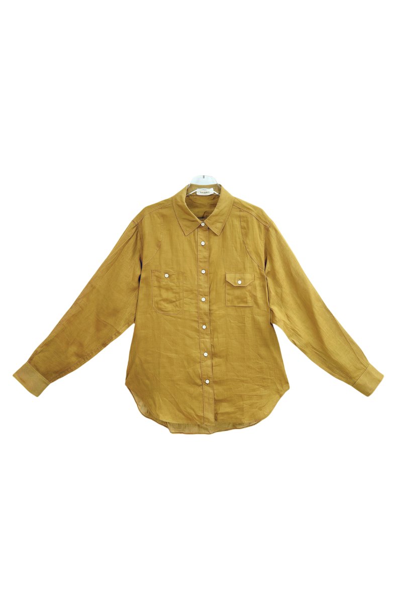 Max Simple Ramie Shirt with Pockets Olive Green