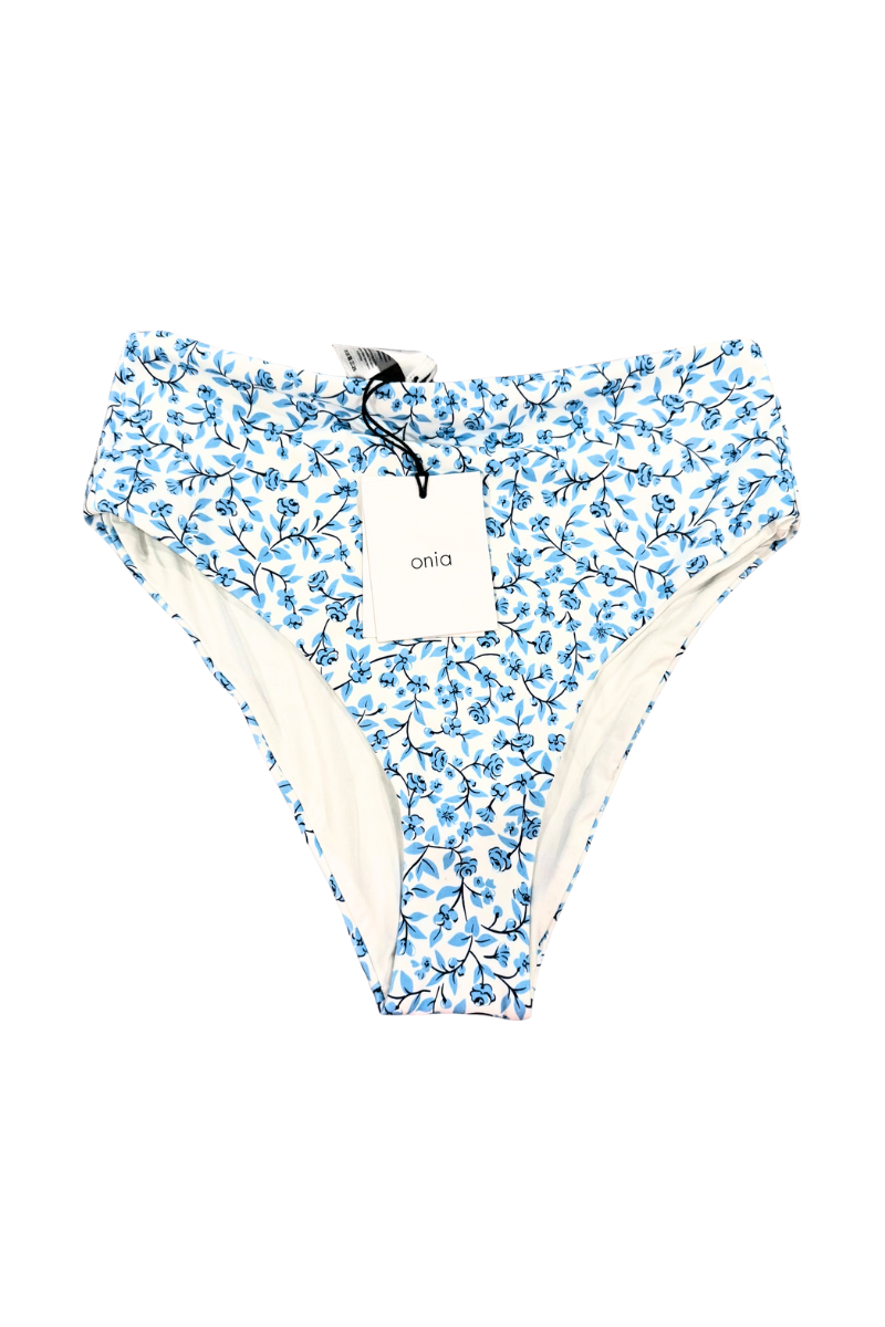 Onia Sabrina High Rise Ditsy Floral Retro Blue Bikini Bottom