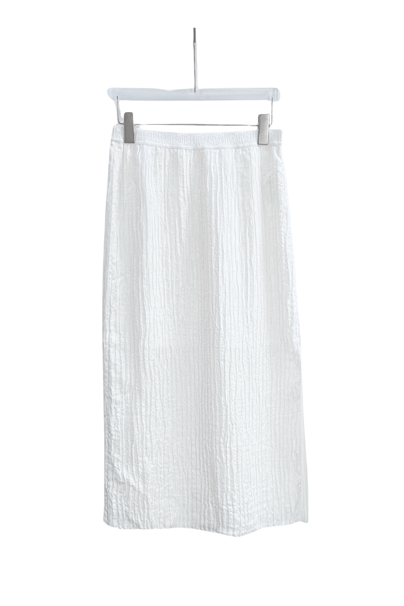 Max Simple Woodgrain Pleated  Silk Skirt White Lux