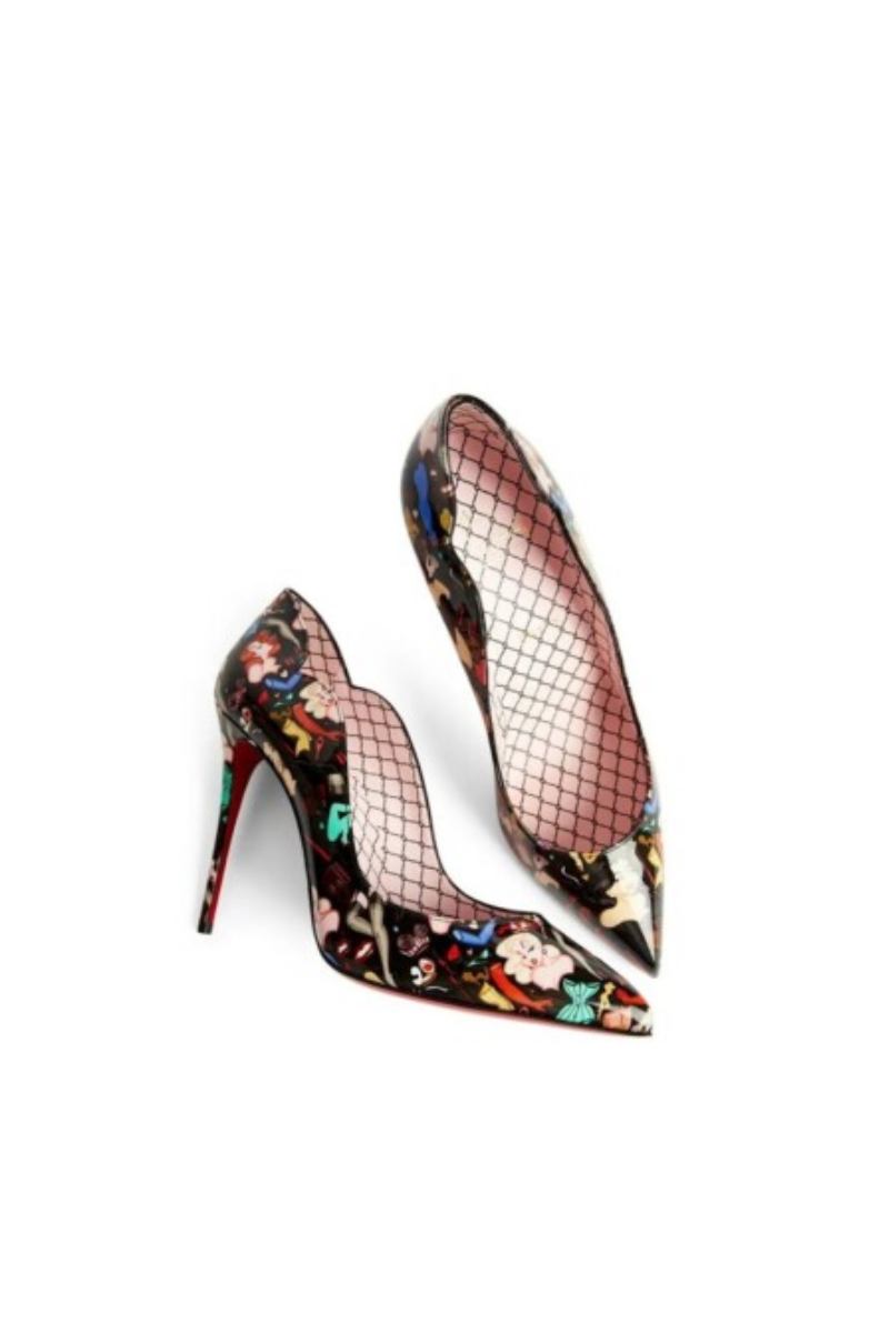 Christian Louboutin Patent Bored Lin Resille Hot Chick 100 Pumps Black Multicolor