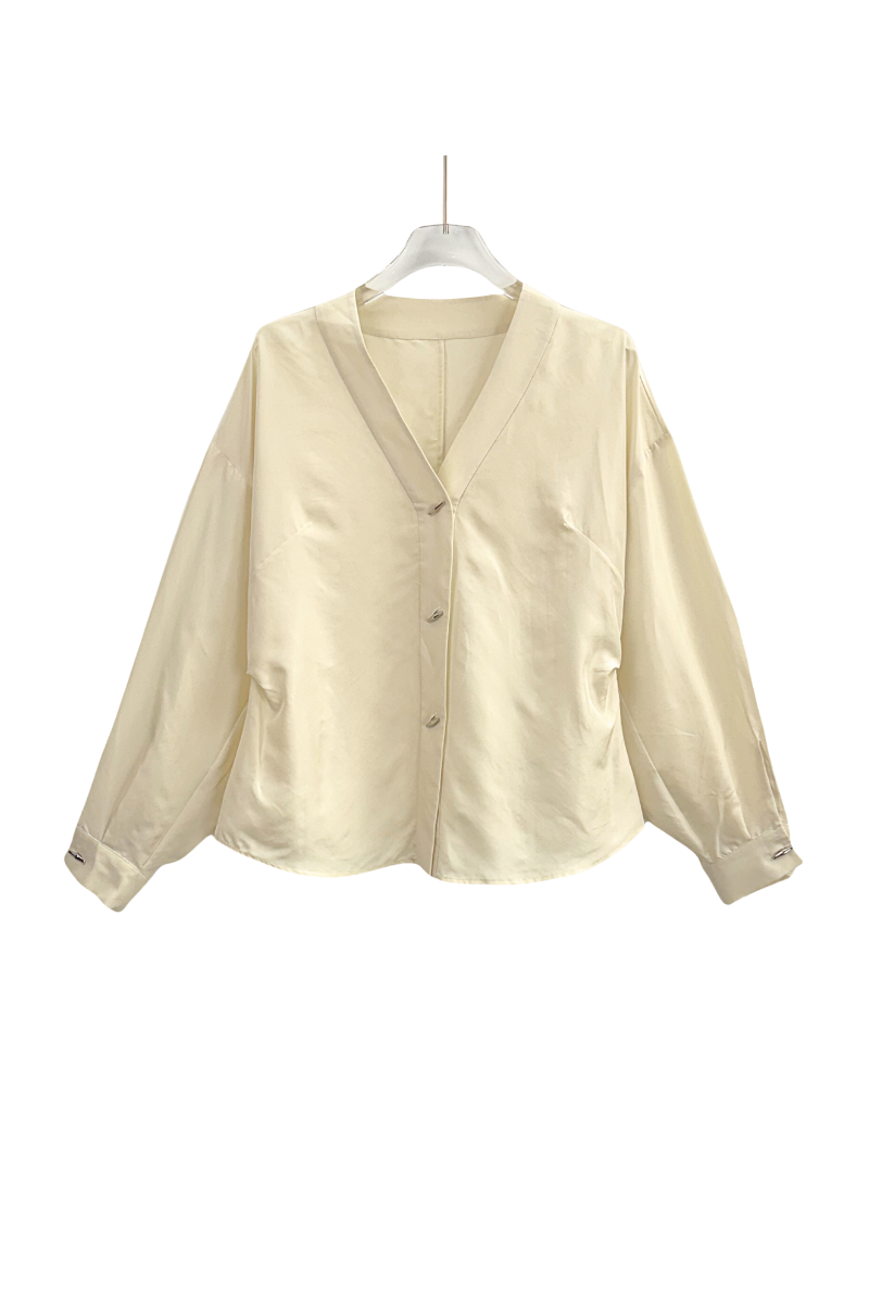 Max Simple Elegant V-neck Silk Shirt Champagne