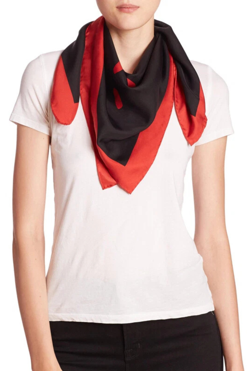 Gucci Black & Red GG GUCCI GHOST Diamond Print Square Silk Twill Scarf